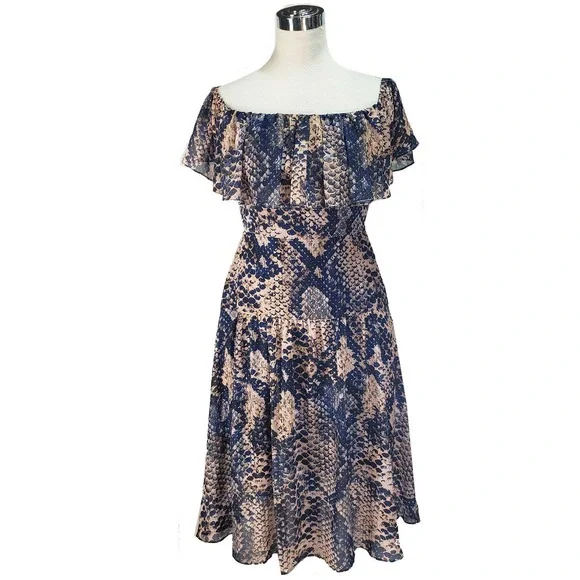 Cooper St. Dresses | Cooper St Boa Blue Off The Shoulder Snake Print Dress, 10 | Color: Blue/Gold | Size: 10 | E_Kinga's Closet Cooper St. Dresses | Cooper St Boa Blue Off The Shoulder Snake Print Dress, 10 | Color: Blue/Gold | Size: 10 | E_Kinga's Closet